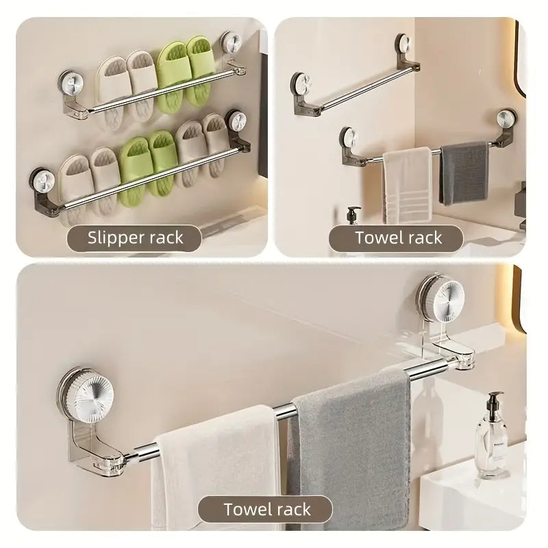 Rotating Retractable Towel & Shoe Rack – Punch-Free Corner Bathroom Storage Rod with Vacuum Mount