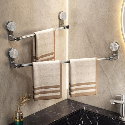 Rotating Retractable Towel & Shoe Rack – Punch-Free Corner Bathroom Storage Rod with Vacuum Mount