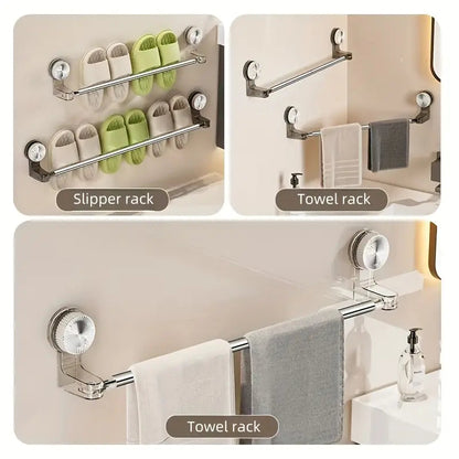 Rotating Retractable Towel & Shoe Rack – Punch-Free Corner Bathroom Storage Rod with Vacuum Mount