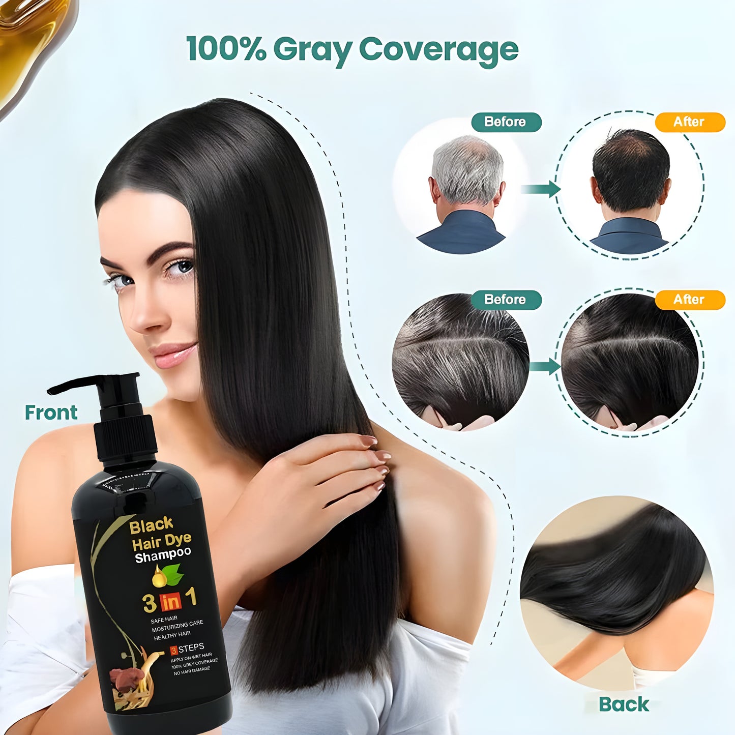 ✨The New-Black Hair Dye Shampoo Instant 3 in 1-100% Black Coverage - Buy 1 Get 1 Free 🔥