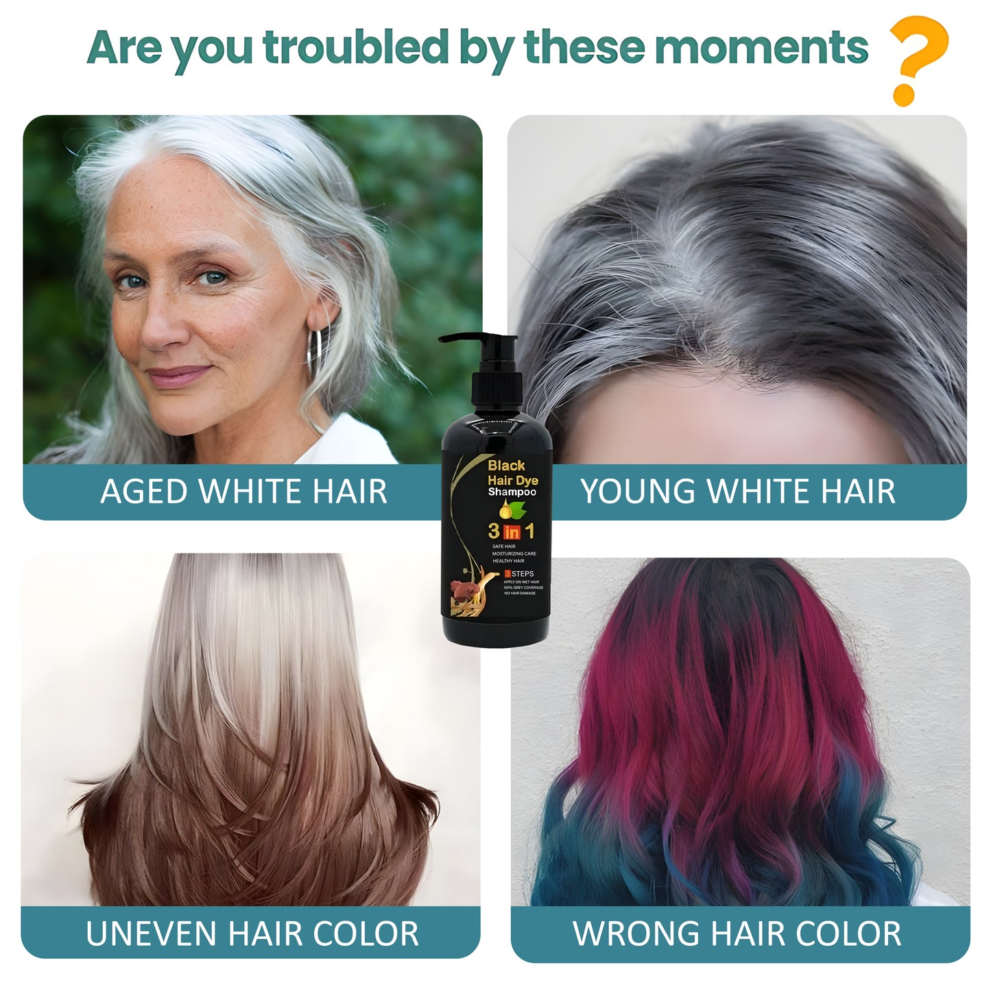 ✨The New-Black Hair Dye Shampoo Instant 3 in 1-100% Black Coverage - Buy 1 Get 1 Free 🔥