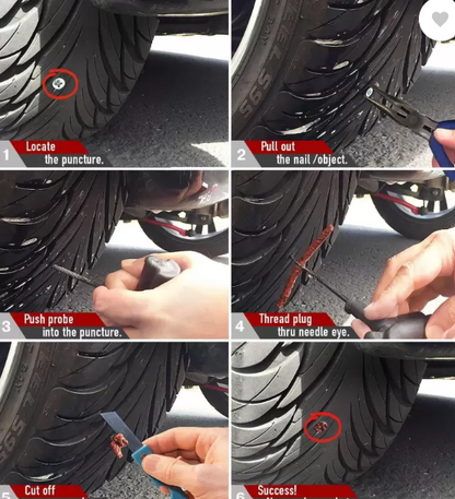 6-in-1 Universal Tubeless Premium Tire Puncture Repair Kit